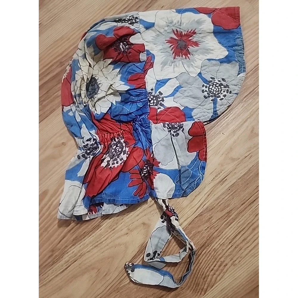 VTG Handmade Ladies Bonnet Sun Hat Floral Gingham Antique Prarie Grannycore